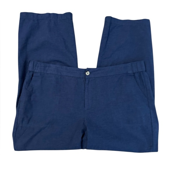 Liz Claiborne Vintage Linen Blend Relaxed Lagenlook Classic Navy Blue Pants PXL - Picture 1 of 12